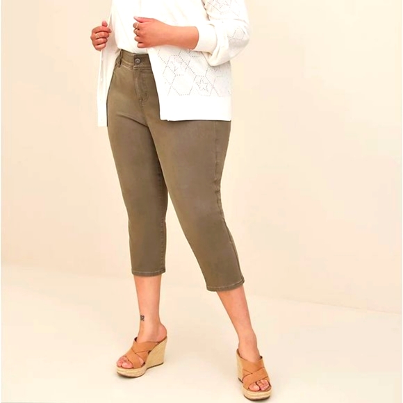 ❤️NWT VINTAGE TORRID JEAN CROP BOMBSHELL SKINNY SUPER SOFT HIGH-RISE DUSTY OLIVE - Picture 6 of 13